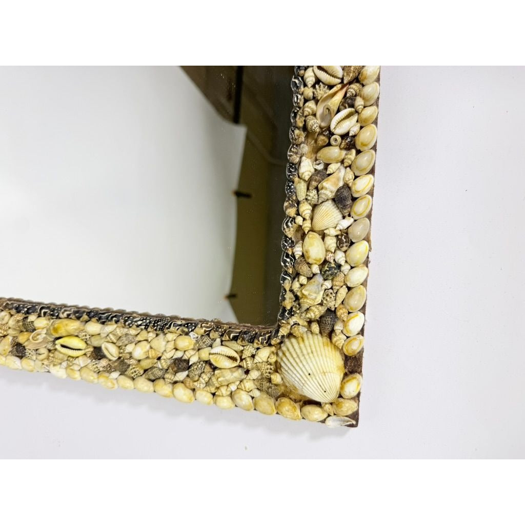 Wall Mirror Shell Encrusted Handmade Velvet Back Coastal Nancy Myers Home Decor Decorative Accents Galley Seashells
