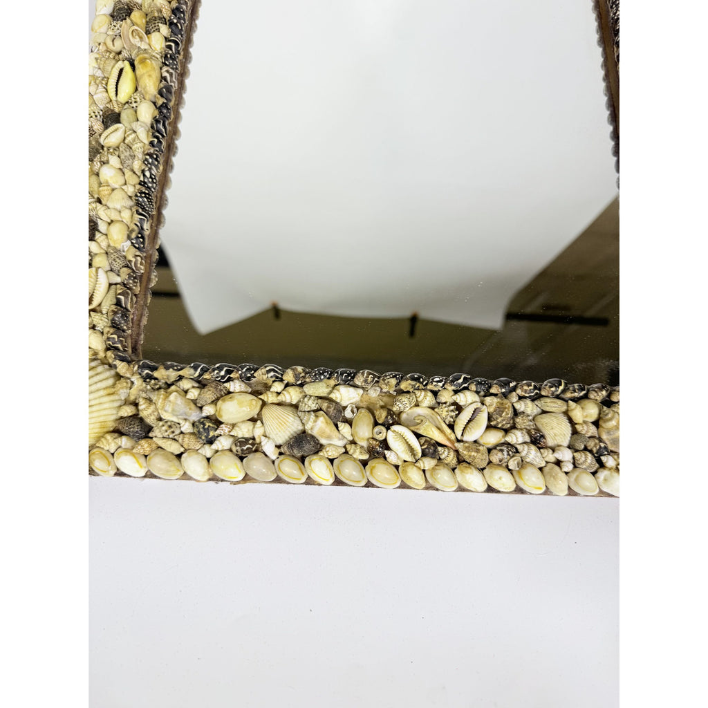 Wall Mirror Shell Encrusted Handmade Velvet Back Coastal Nancy Myers Home Decor Decorative Accents Galley Seashells