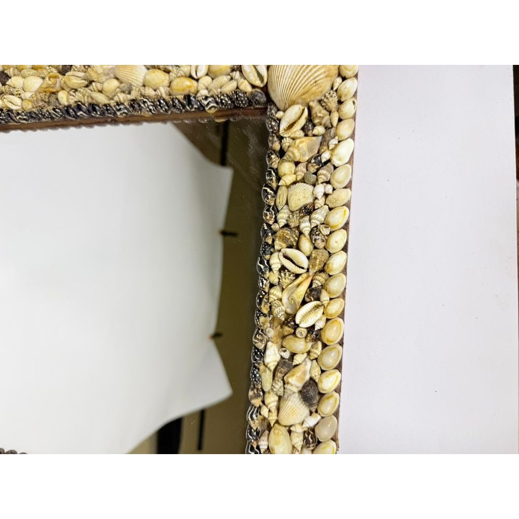Wall Mirror Shell Encrusted Handmade Velvet Back Coastal Nancy Myers Home Decor Decorative Accents Galley Seashells