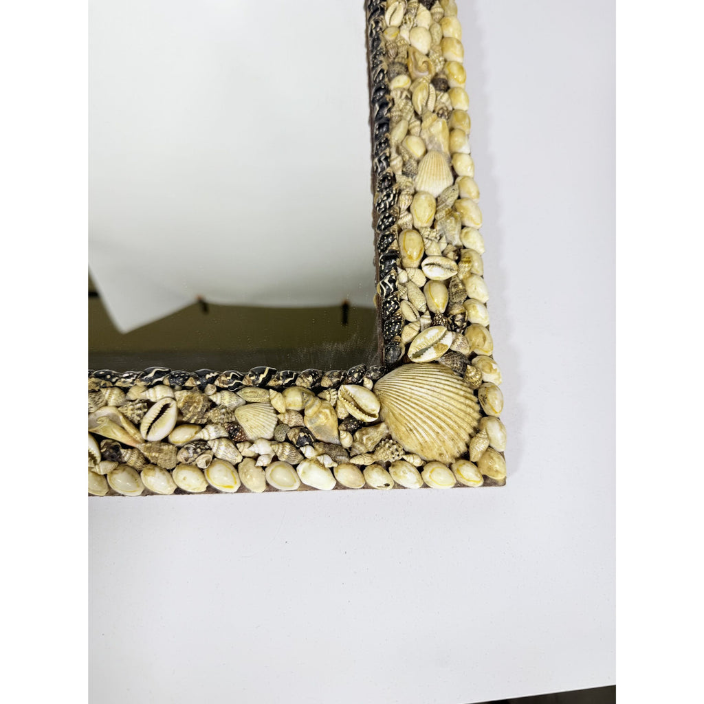 Wall Mirror Shell Encrusted Handmade Velvet Back Coastal Nancy Myers Home Decor Decorative Accents Galley Seashells