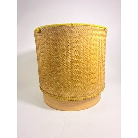 Large Bamboo Wicker Basket with Lid Kratip Sticky Rice Golden Boy Stamped Hand Woven Handled Storage Basket Asian Thai Cookware Kitchen Home