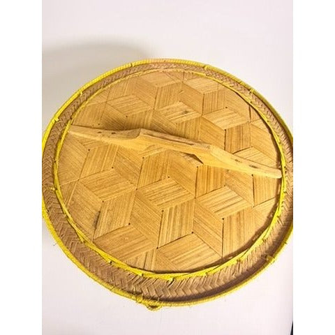 Large Bamboo Wicker Basket with Lid Kratip Sticky Rice Golden Boy Stamped Hand Woven Handled Storage Basket Asian Thai Cookware Kitchen Home