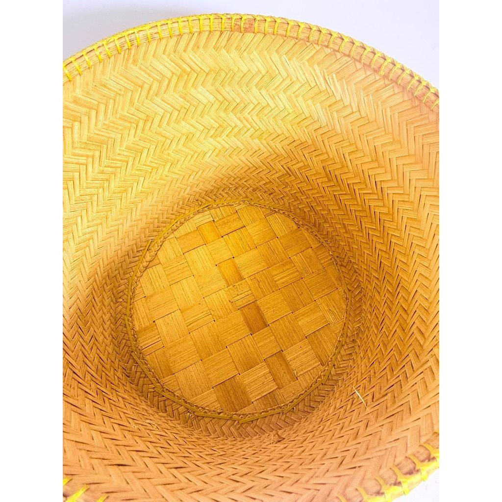 Large Bamboo Wicker Basket with Lid Kratip Sticky Rice Golden Boy Stamped Hand Woven Handled Storage Basket Asian Thai Cookware Kitchen Home