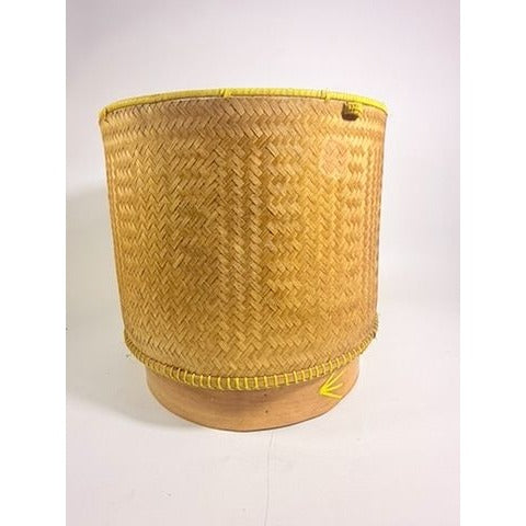 Large Bamboo Wicker Basket with Lid Kratip Sticky Rice Golden Boy Stamped Hand Woven Handled Storage Basket Asian Thai Cookware Kitchen Home