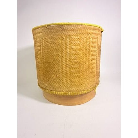 Large Bamboo Wicker Basket with Lid Kratip Sticky Rice Golden Boy Stamped Hand Woven Handled Storage Basket Asian Thai Cookware Kitchen Home