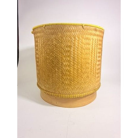 Large Bamboo Wicker Basket with Lid Kratip Sticky Rice Golden Boy Stamped Hand Woven Handled Storage Basket Asian Thai Cookware Kitchen Home