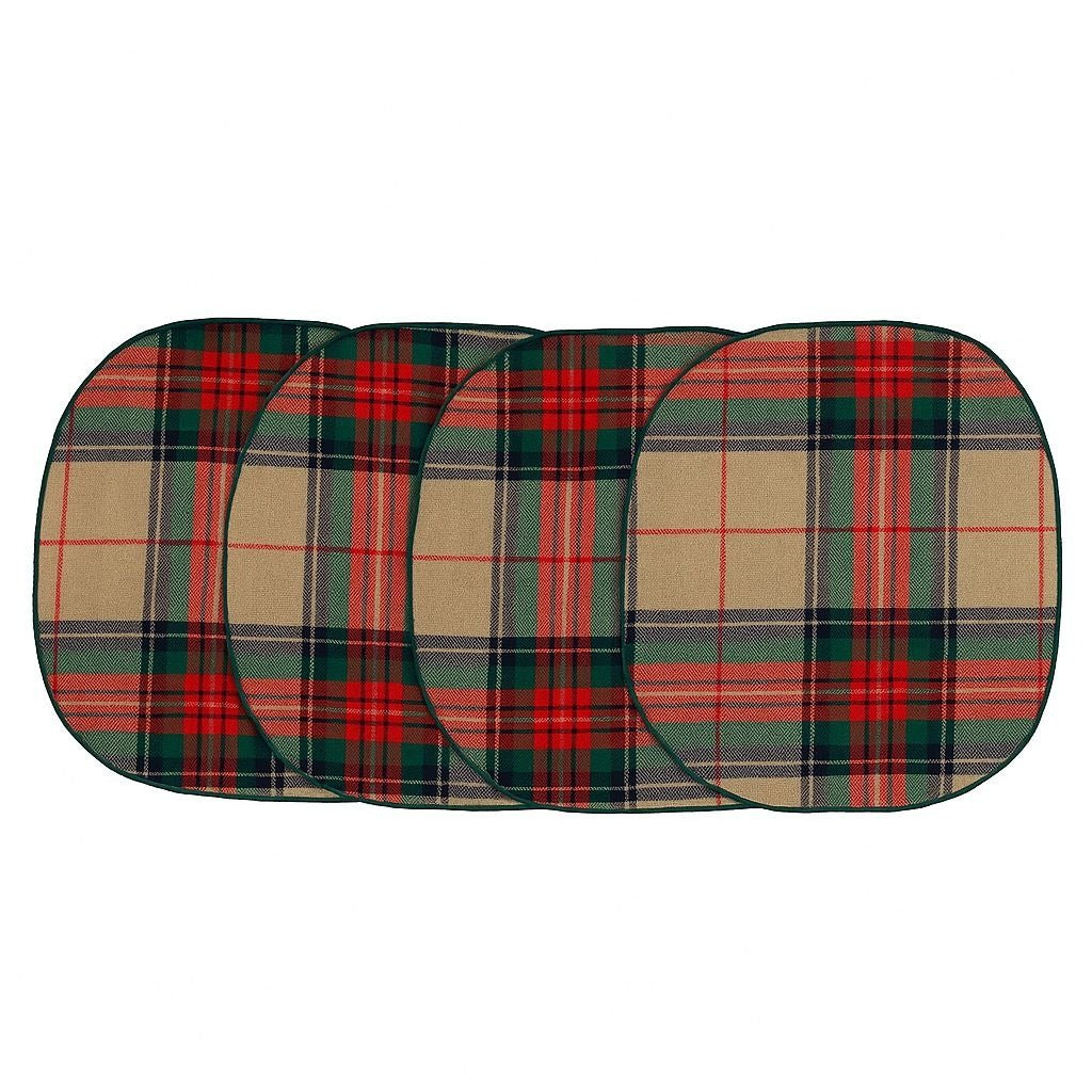 Placemats Set 4 Christmas Winter Ralph Lauren Style Holiday | Plaid Tartan Gold Red Green Blue