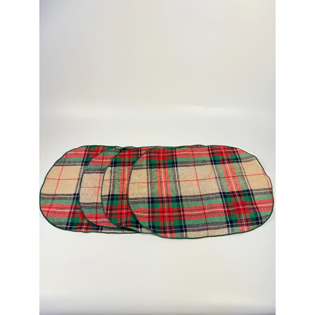 Placemats Set 4 Christmas Winter Ralph Lauren Style Holiday | Plaid Tartan Gold Red Green Blue