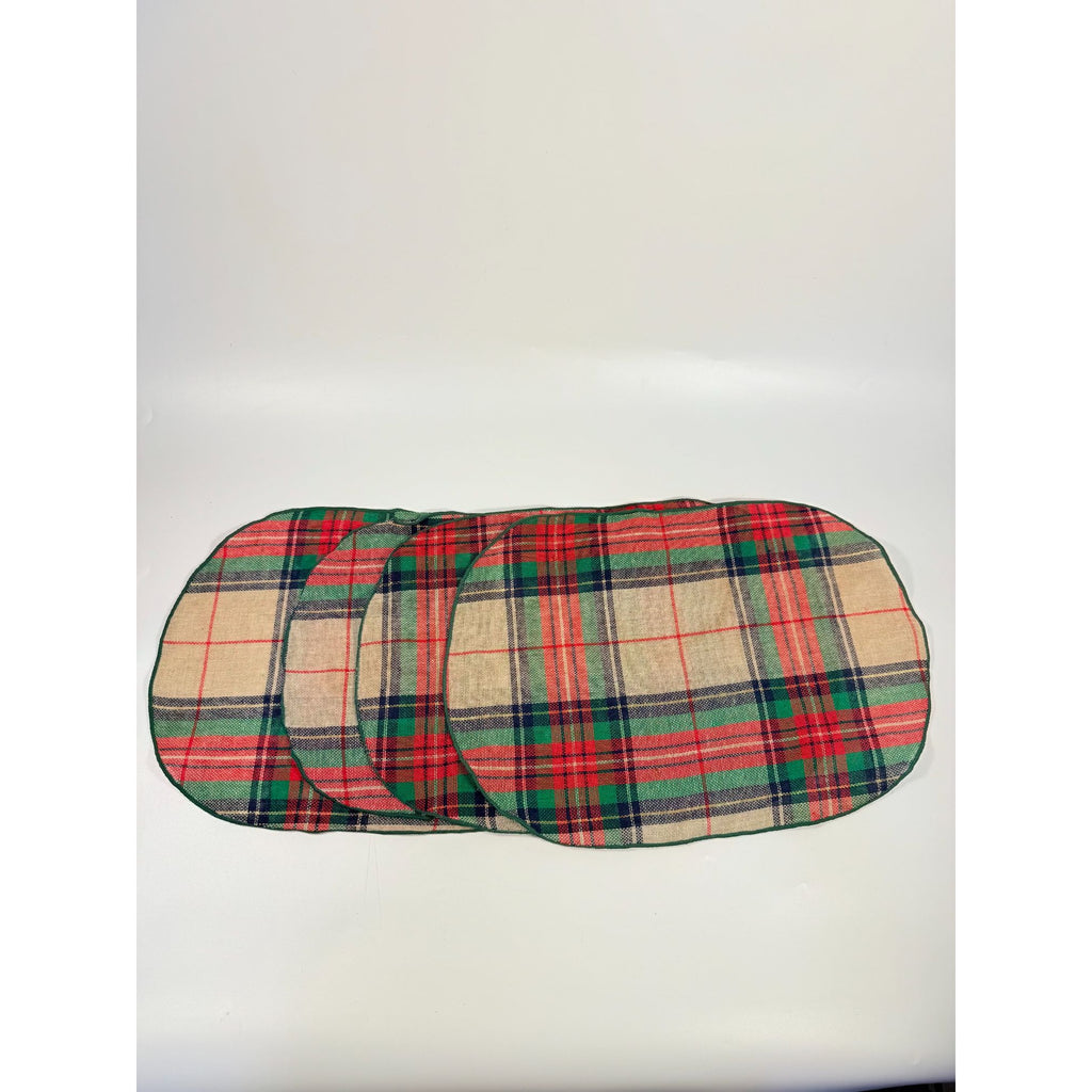 Placemats Set 4 Christmas Winter Ralph Lauren Style Holiday | Plaid Tartan Gold Red Green Blue