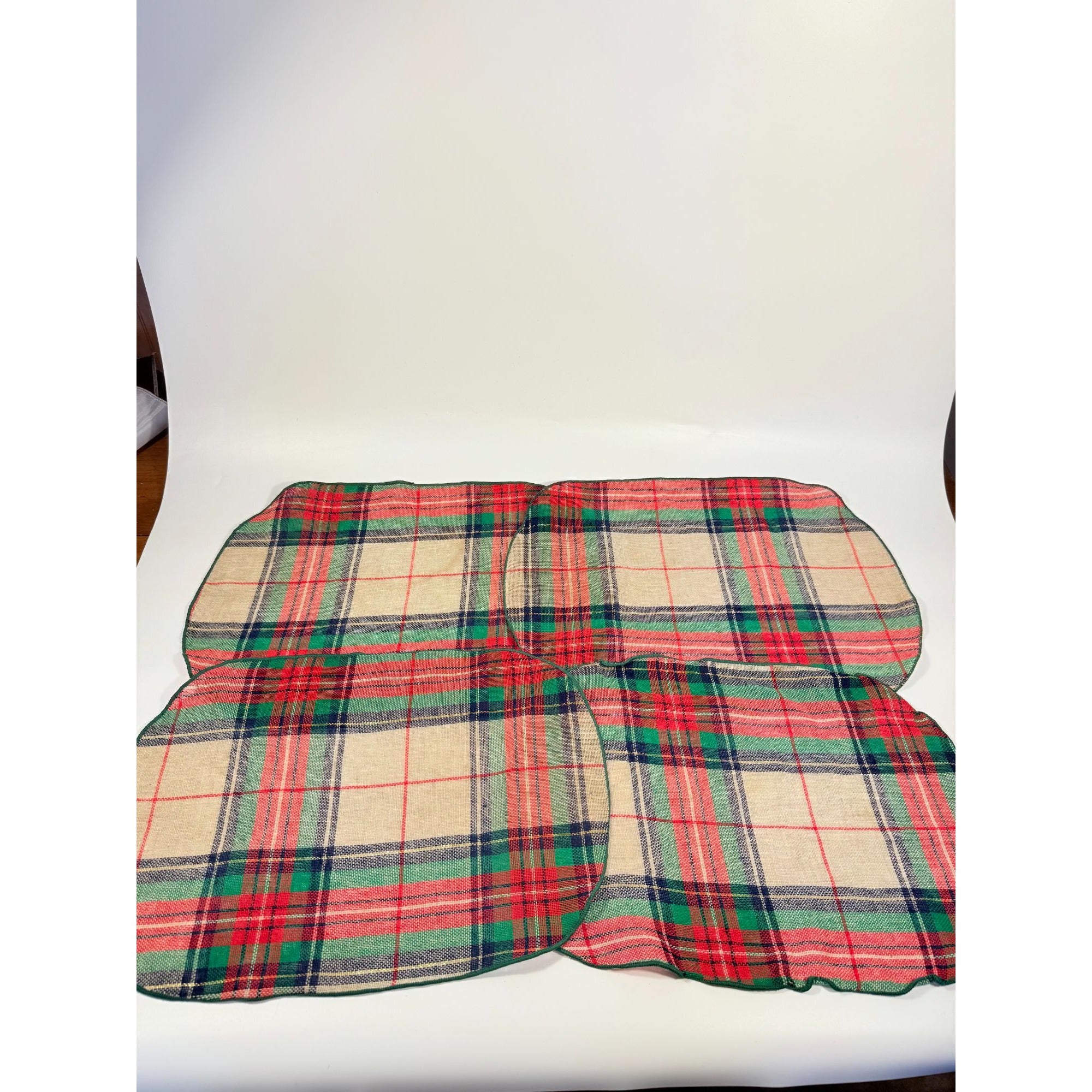 Placemats Set 4 Christmas Winter Ralph Lauren Style Holiday | Plaid Tartan Gold Red Green Blue