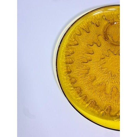 Glass Snack Plates  Indiana Glassware Sunburst Set 4 Amber Orange Mid Century Kitschy Retro Dinnerware Party Plates Hostess Set Replacement
