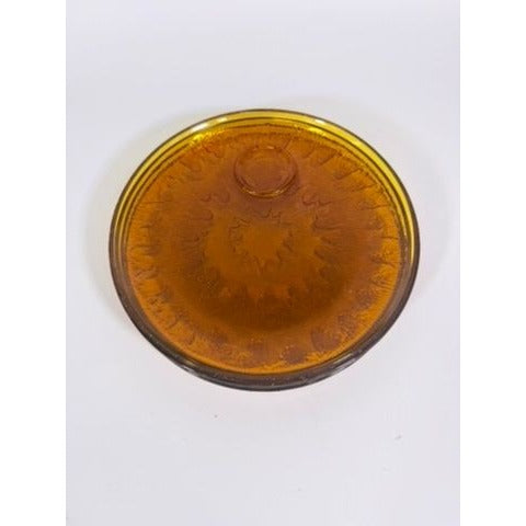 Glass Snack Plates  Indiana Glassware Sunburst Set 4 Amber Orange Mid Century Kitschy Retro Dinnerware Party Plates Hostess Set Replacement