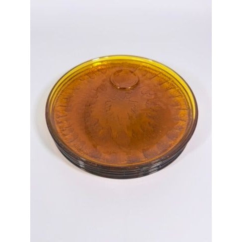 Glass Snack Plates  Indiana Glassware Sunburst Set 4 Amber Orange Mid Century Kitschy Retro Dinnerware Party Plates Hostess Set Replacement
