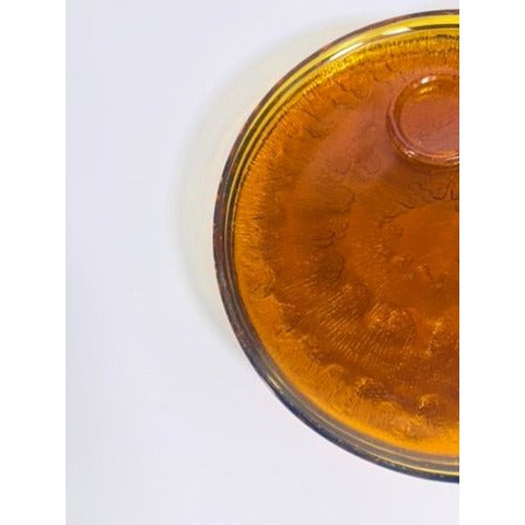 Glass Snack Plates  Indiana Glassware Sunburst Set 4 Amber Orange Mid Century Kitschy Retro Dinnerware Party Plates Hostess Set Replacement