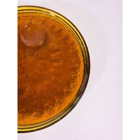 Glass Snack Plates  Indiana Glassware Sunburst Set 4 Amber Orange Mid Century Kitschy Retro Dinnerware Party Plates Hostess Set Replacement