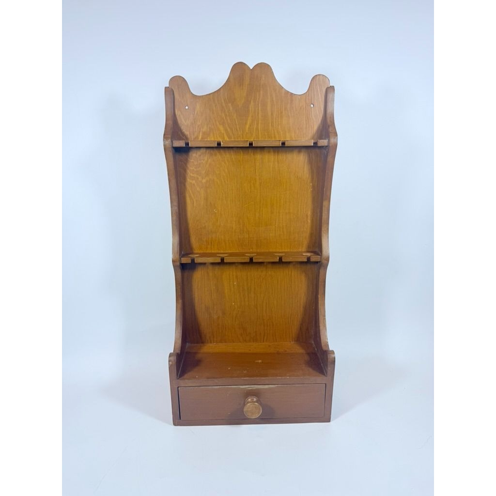 Wooden Spoon Holder Rack Wall Storage Vintage built-in Drawer 12 slots Handmade Signed Kitchen Home Decor Farmhouse Primitive Granny Core