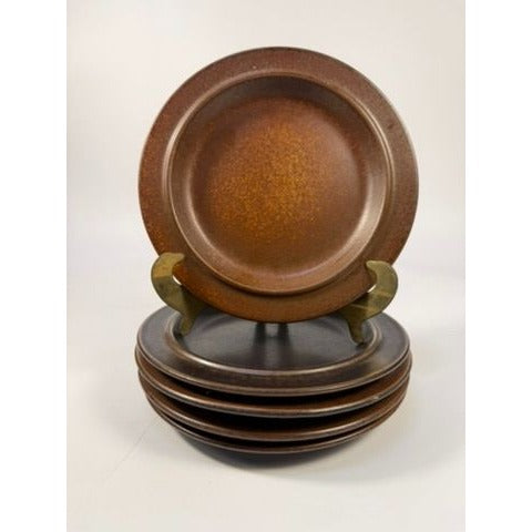 Ironstone Salad Plates Set 5 Vintage Arabia of Finland Ruska Stoneware Replacement China Mid Century Brown China
