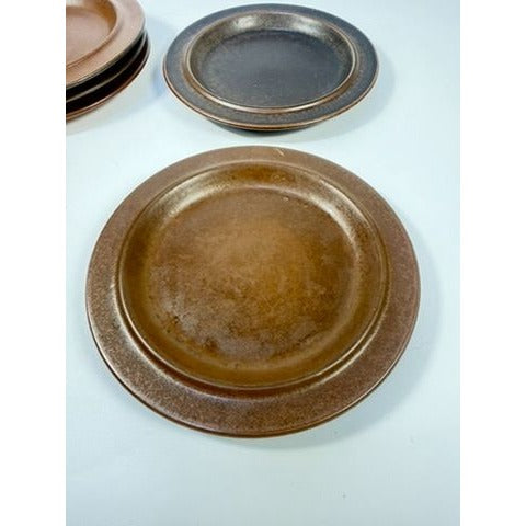 Ironstone Salad Plates Set 5 Vintage Arabia of Finland Ruska Stoneware Replacement China Mid Century Brown China