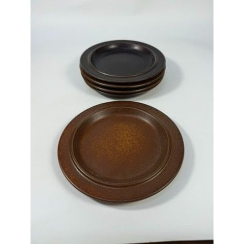 Ironstone Salad Plates Set 5 Vintage Arabia of Finland Ruska Stoneware Replacement China Mid Century Brown China