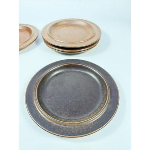 Ironstone Salad Plates Set 5 Vintage Arabia of Finland Ruska Stoneware Replacement China Mid Century Brown China
