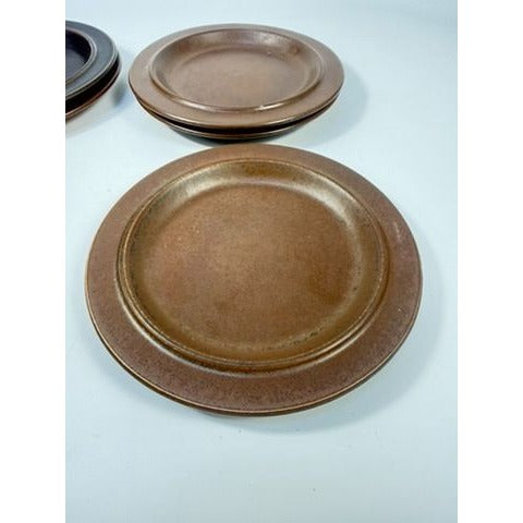 Ironstone Salad Plates Set 5 Vintage Arabia of Finland Ruska Stoneware Replacement China Mid Century Brown China