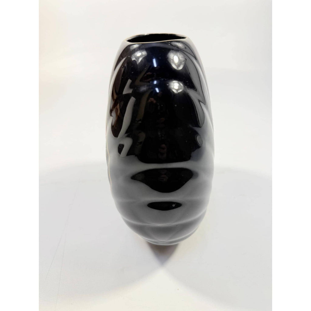 Oriental Vase Black Gloss Porcelain Red Poppies Flowers Poppy Fine China Japan 80s Retro Gold Embossed Home Decor Decorative Accents