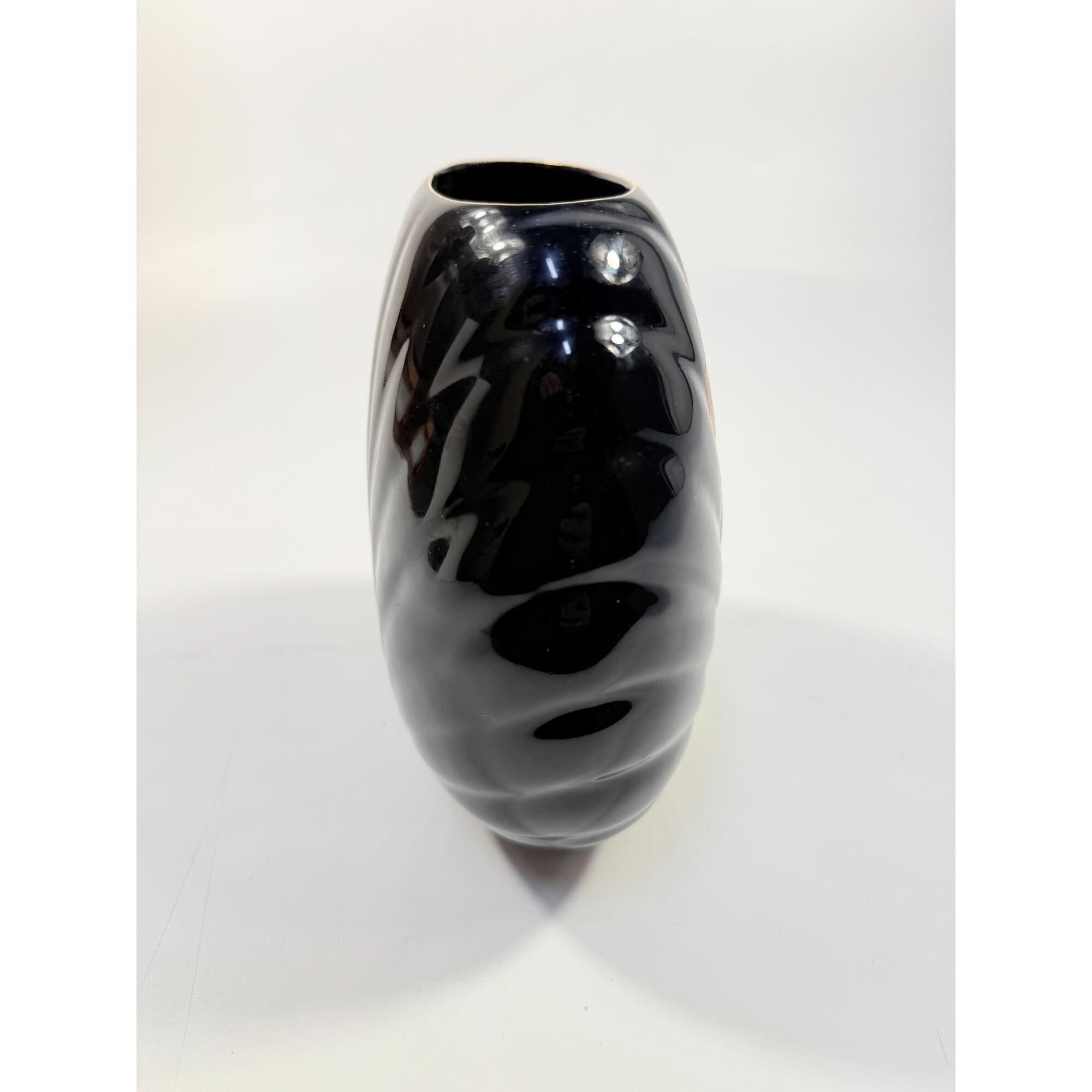 Oriental Vase Black Gloss Porcelain Red Poppies Flowers Poppy Fine China Japan 80s Retro Gold Embossed Home Decor Decorative Accents