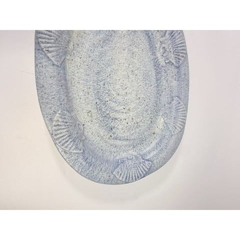 Large Serving Platter Italian Pottery Vintage Seashell Border Hand Painted Blue Gold Fleck Speckle Coastal Grandma Natuical Beach Italy