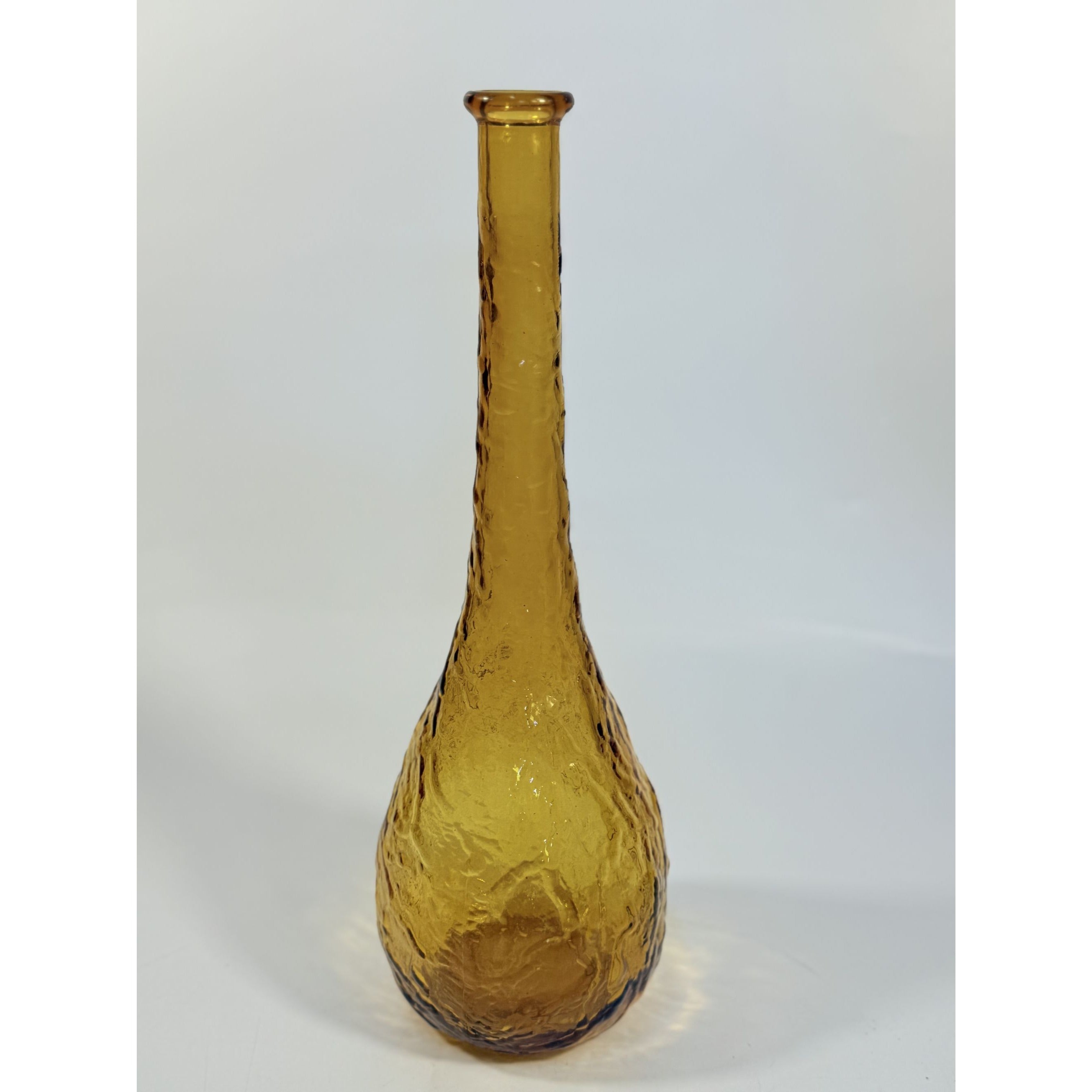 Genie Bottle Vintage Amber Empoli Crinkle Glass  No Stopper Mid Century Art Home Decor Decorative Accents Collectible Retro Hand Blown