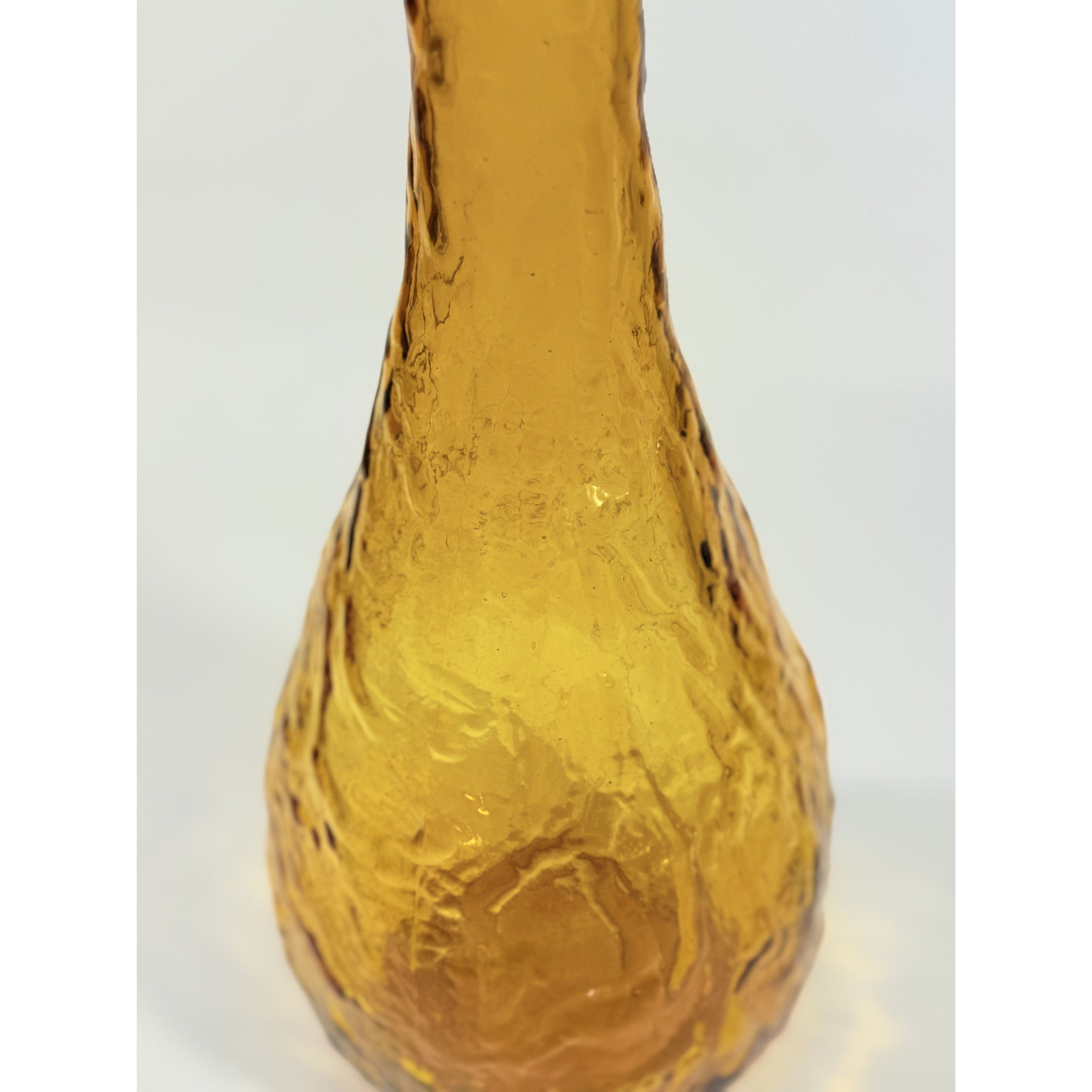 Genie Bottle Vintage Amber Empoli Crinkle Glass  No Stopper Mid Century Art Home Decor Decorative Accents Collectible Retro Hand Blown