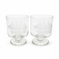 Whiskey Rocks Glasses Footed Set 2 Toscany Etched Crystal Clipper Vintage Glassware Barware Replacement Tumbler Nautical SchoonerMancave