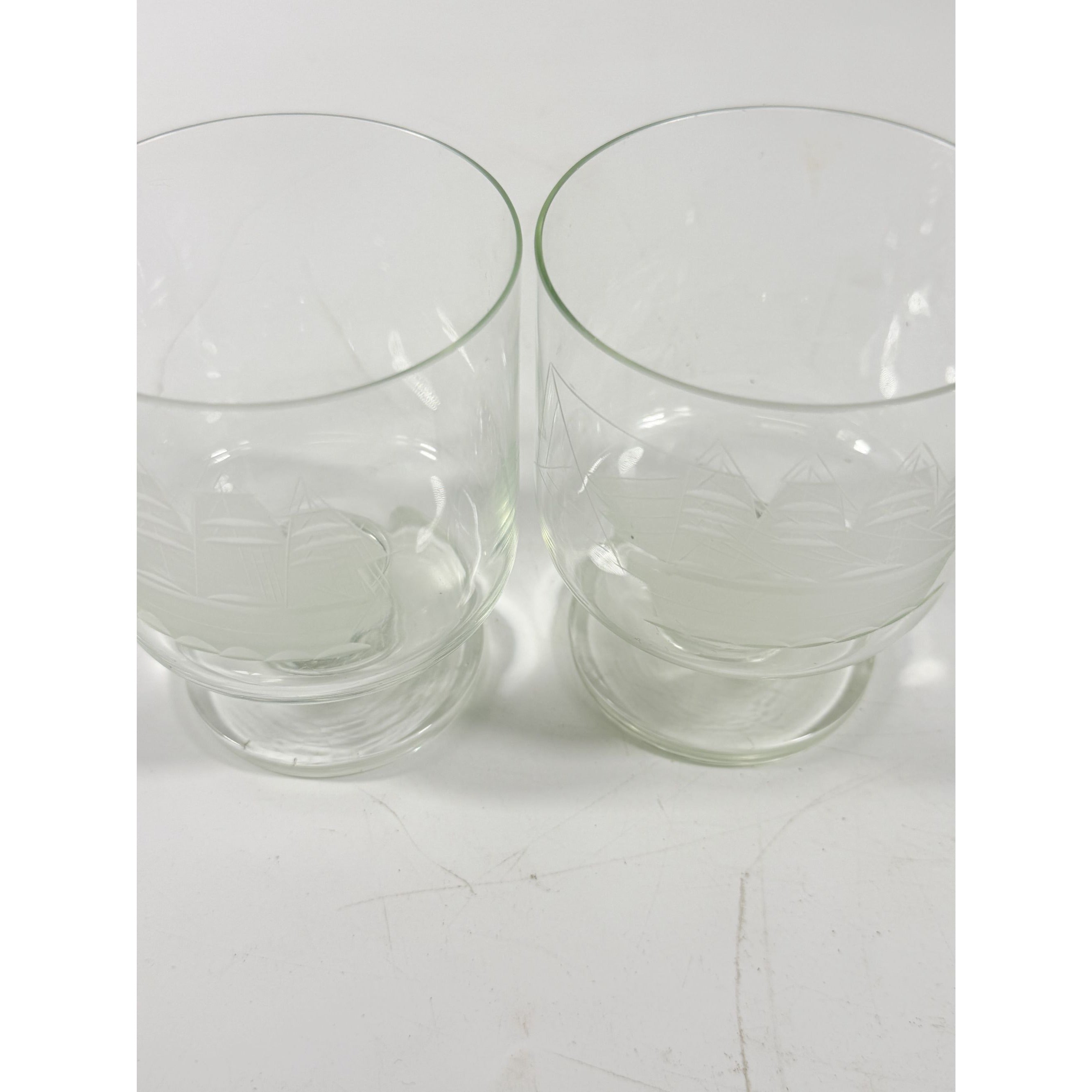 Whiskey Rocks Glasses Footed Set 2 Toscany Etched Crystal Clipper Vintage Glassware Barware Replacement Tumbler Nautical SchoonerMancave