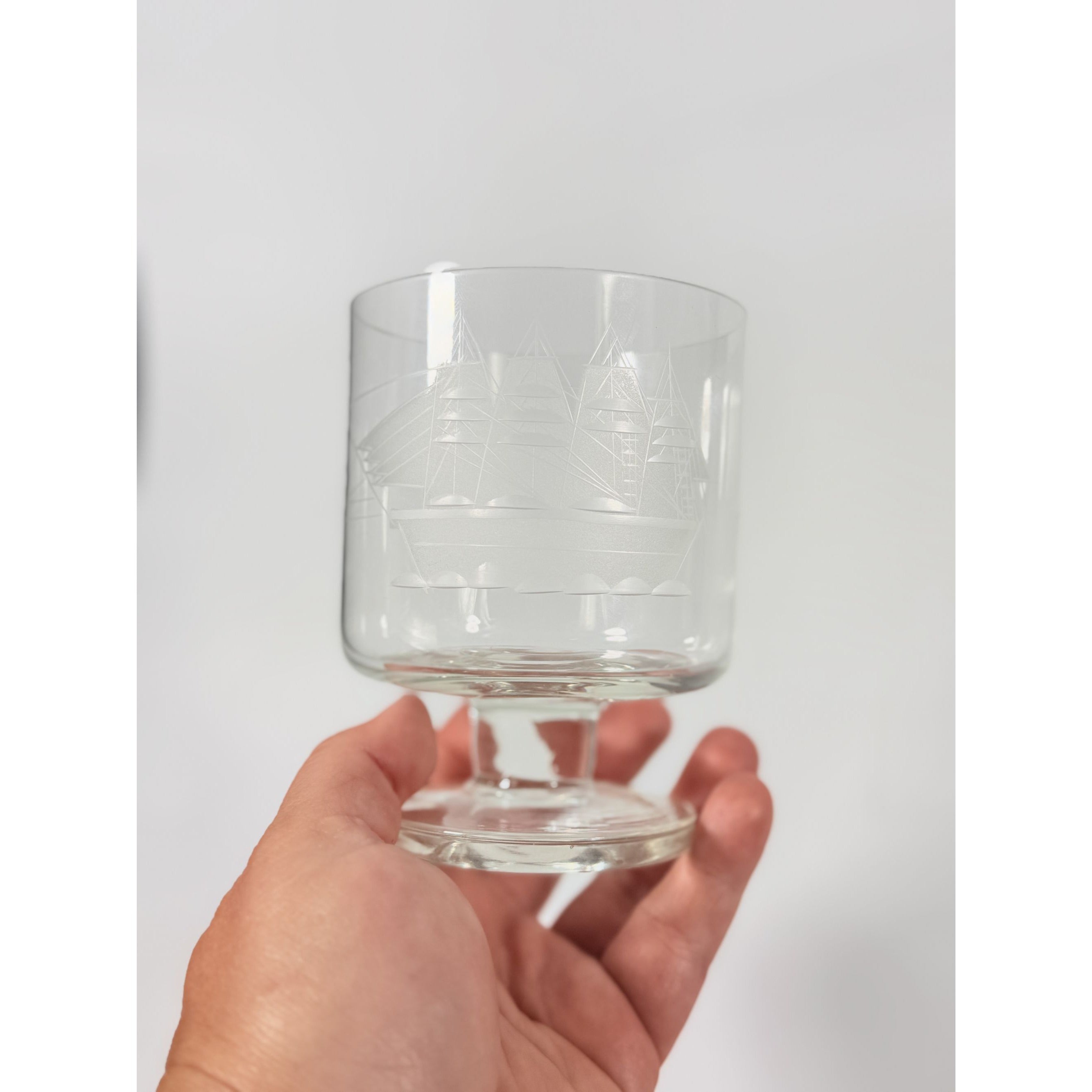 Whiskey Rocks Glasses Footed Set 2 Toscany Etched Crystal Clipper Vintage Glassware Barware Replacement Tumbler Nautical SchoonerMancave
