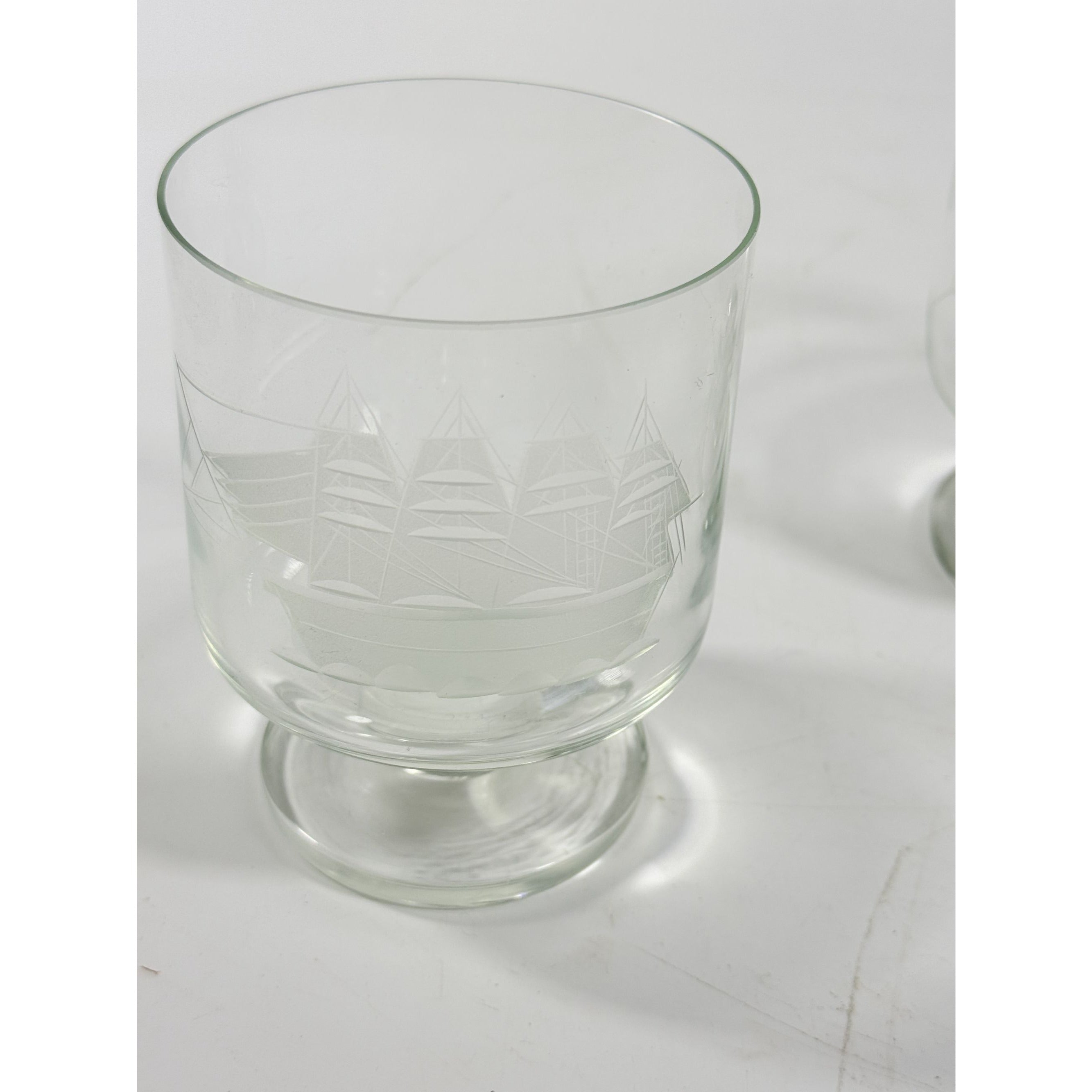 Whiskey Rocks Glasses Footed Set 2 Toscany Etched Crystal Clipper Vintage Glassware Barware Replacement Tumbler Nautical SchoonerMancave