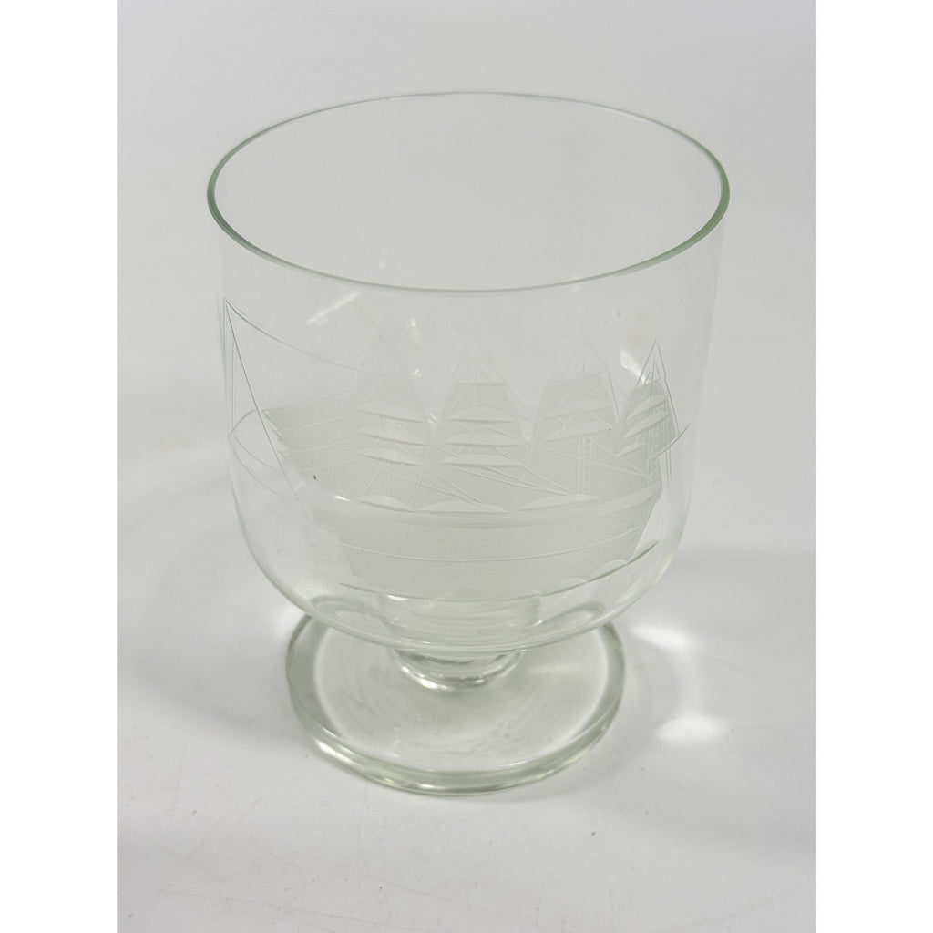 Whiskey Rocks Glasses Footed Set 2 Toscany Etched Crystal Clipper Vintage Glassware Barware Replacement Tumbler Nautical SchoonerMancave