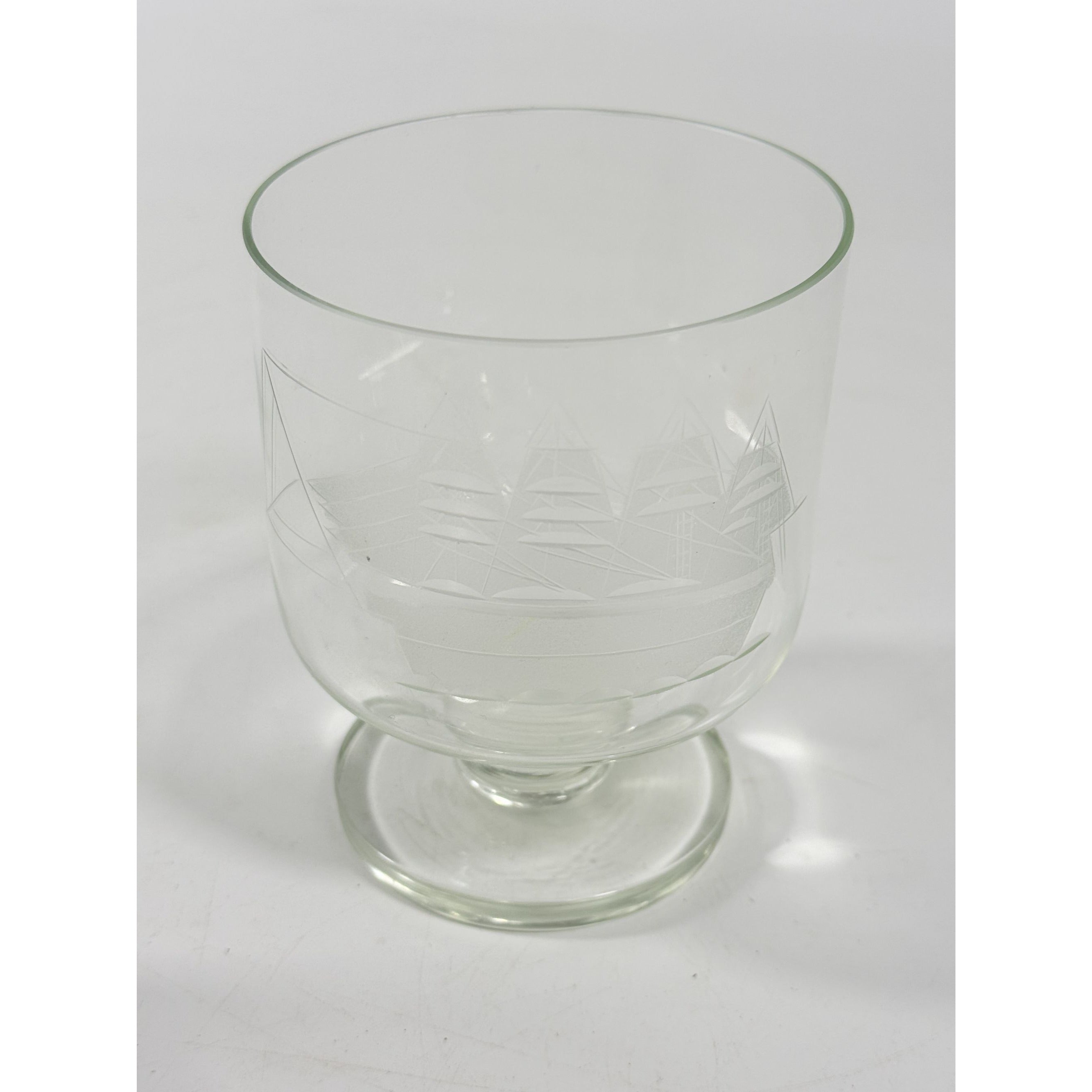Whiskey Rocks Glasses Footed Set 2 Toscany Etched Crystal Clipper Vintage Glassware Barware Replacement Tumbler Nautical SchoonerMancave