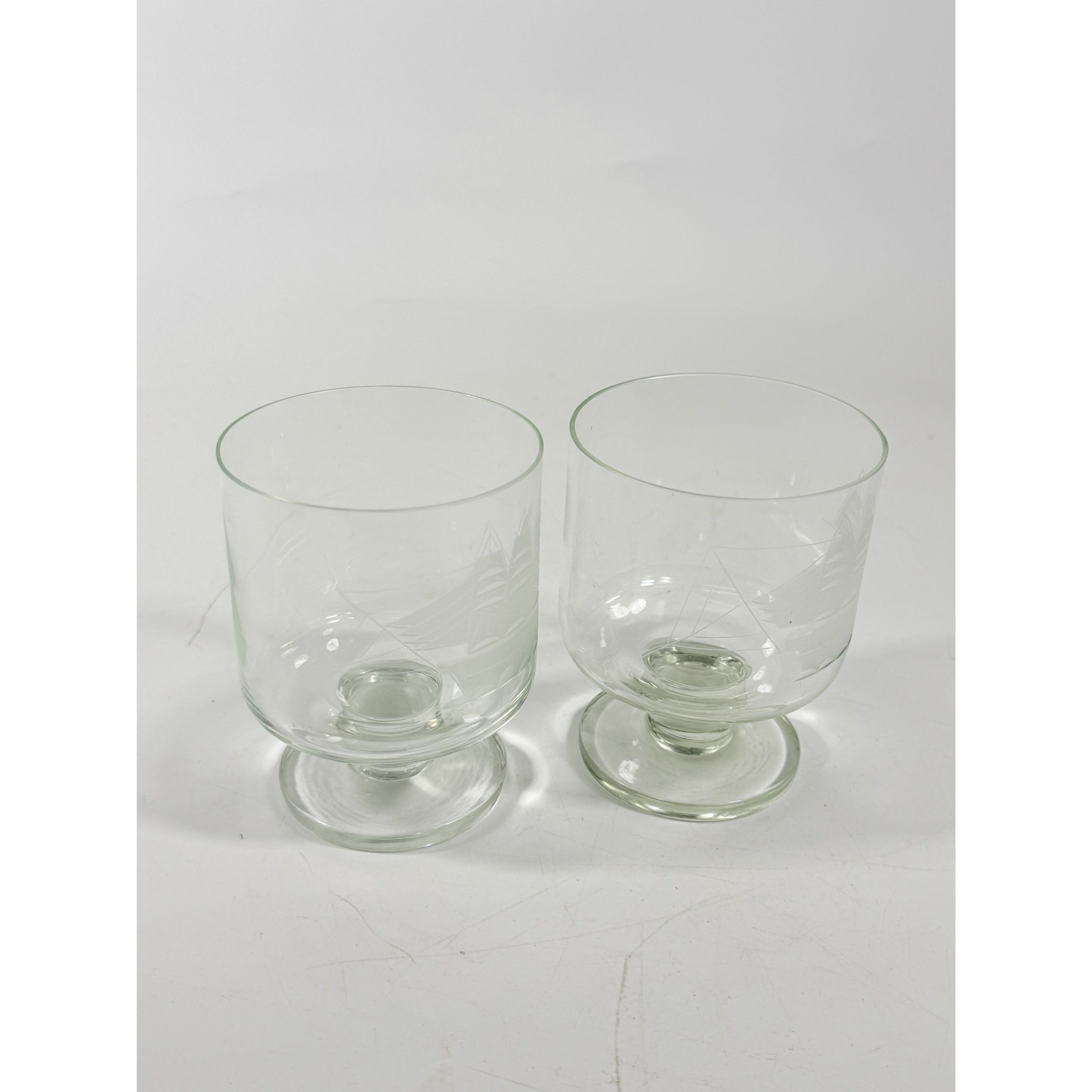 Whiskey Rocks Glasses Footed Set 2 Toscany Etched Crystal Clipper Vintage Glassware Barware Replacement Tumbler Nautical SchoonerMancave