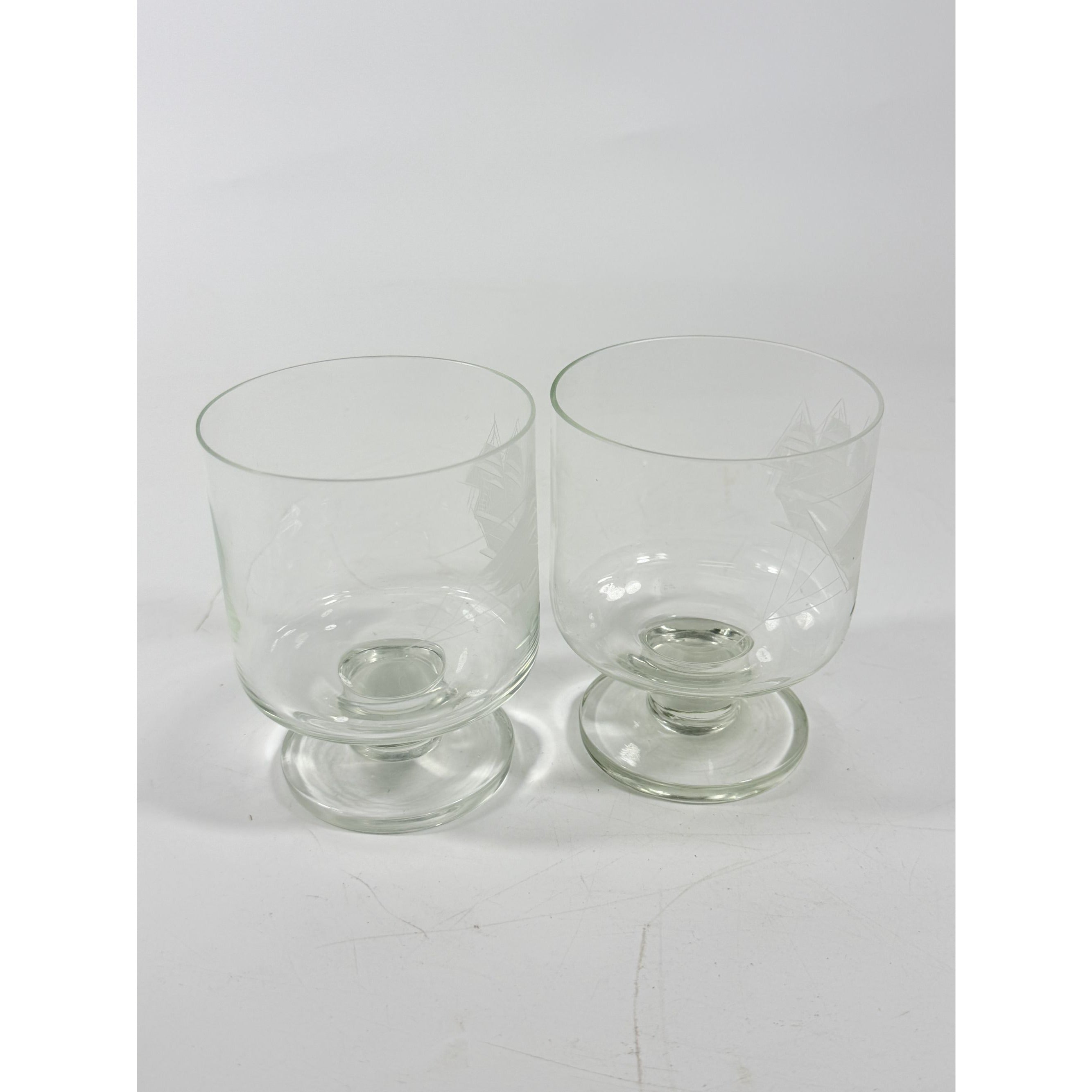Whiskey Rocks Glasses Footed Set 2 Toscany Etched Crystal Clipper Vintage Glassware Barware Replacement Tumbler Nautical SchoonerMancave
