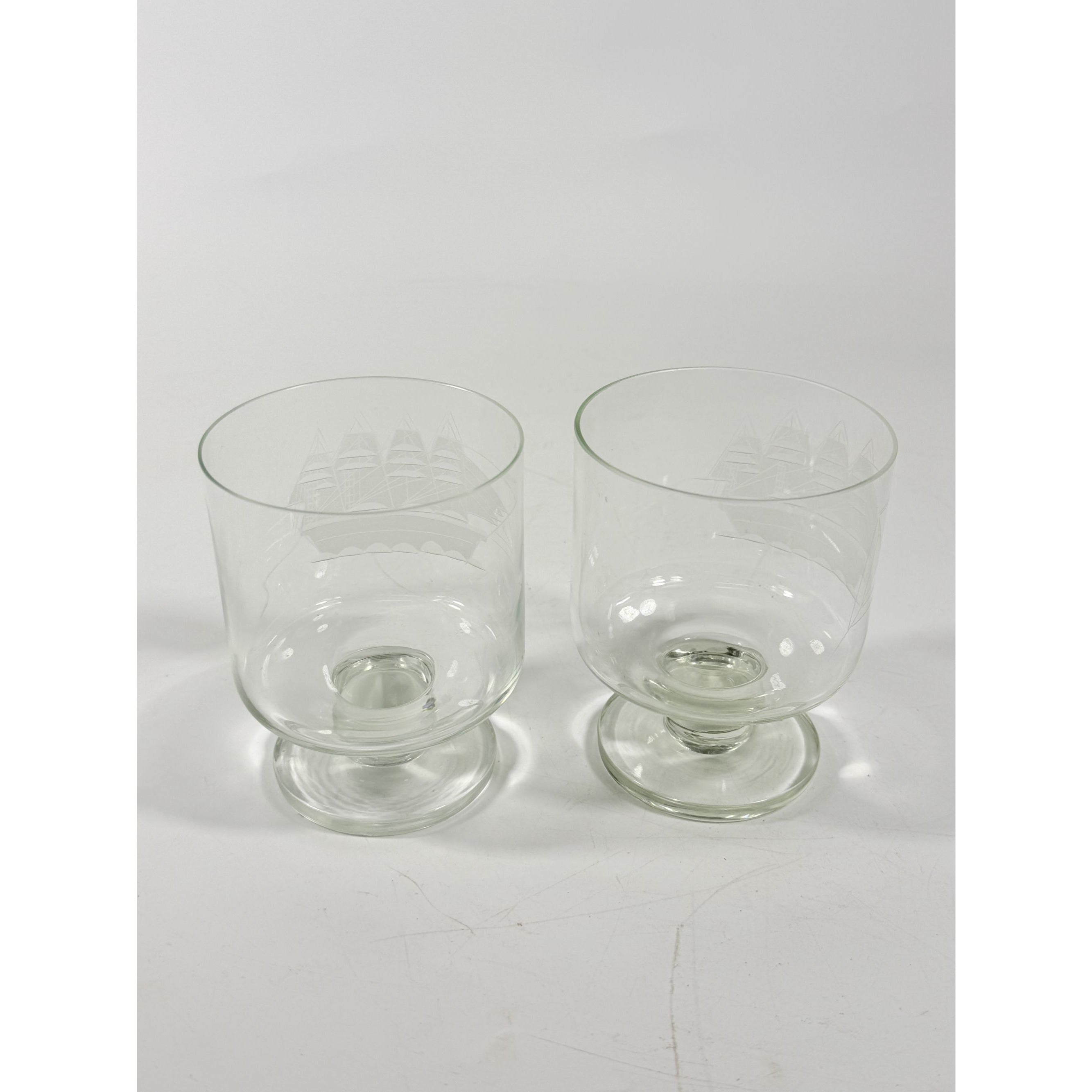 Whiskey Rocks Glasses Footed Set 2 Toscany Etched Crystal Clipper Vintage Glassware Barware Replacement Tumbler Nautical SchoonerMancave