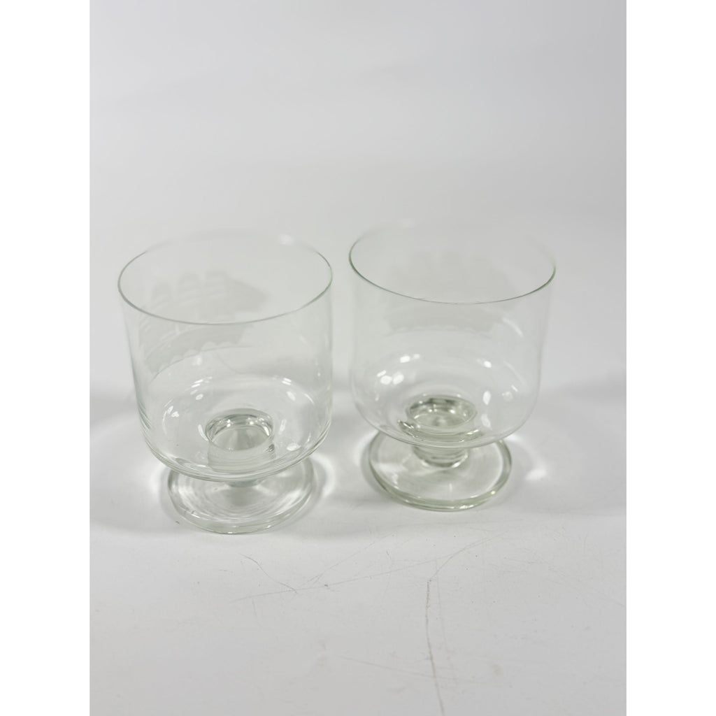 Whiskey Rocks Glasses Footed Set 2 Toscany Etched Crystal Clipper Vintage Glassware Barware Replacement Tumbler Nautical SchoonerMancave