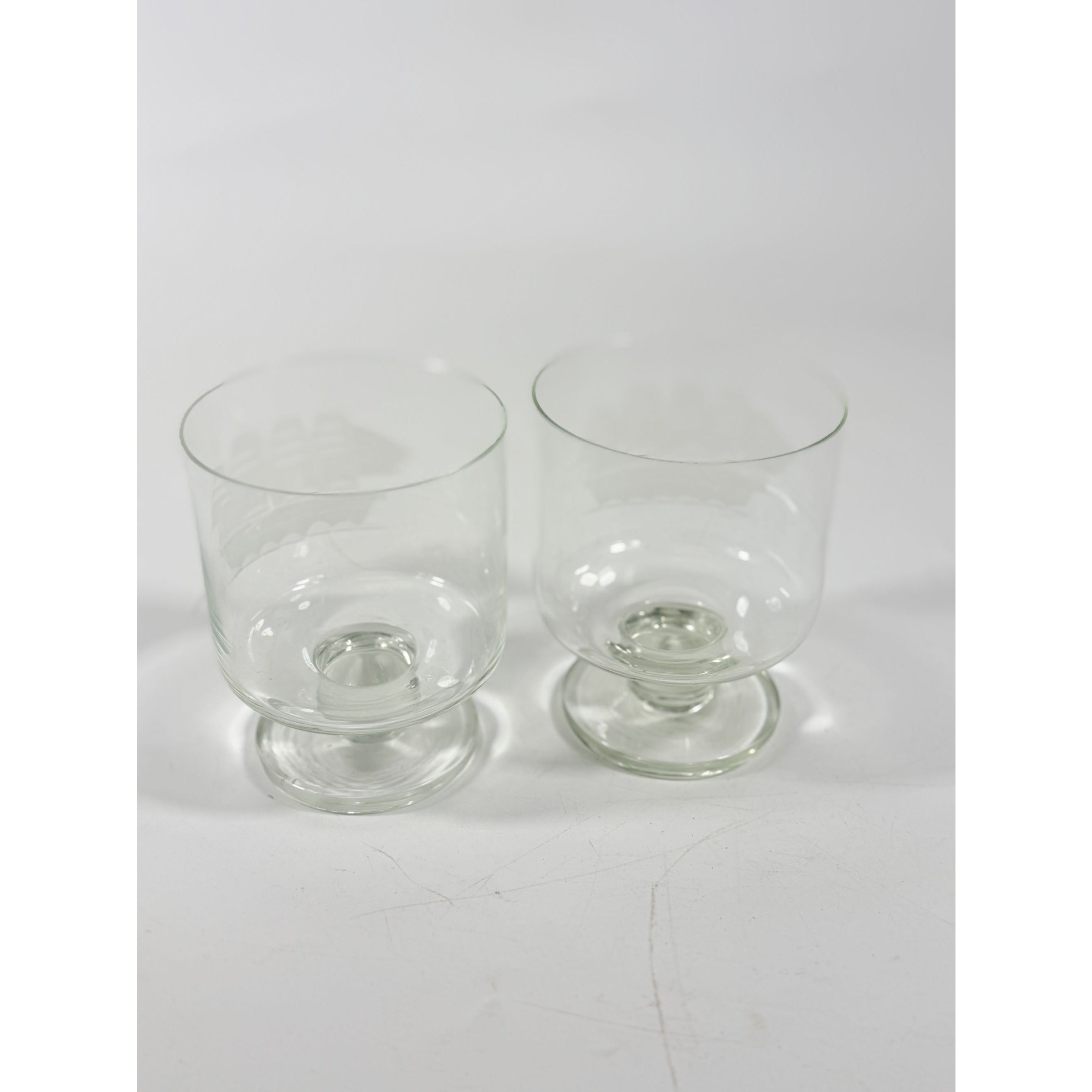 Whiskey Rocks Glasses Footed Set 2 Toscany Etched Crystal Clipper Vintage Glassware Barware Replacement Tumbler Nautical SchoonerMancave
