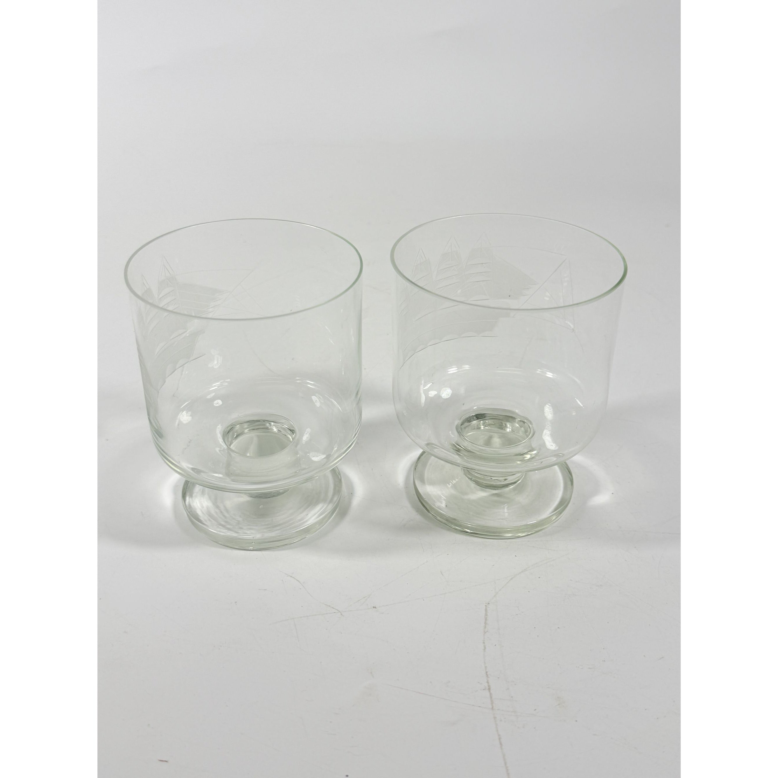 Whiskey Rocks Glasses Footed Set 2 Toscany Etched Crystal Clipper Vintage Glassware Barware Replacement Tumbler Nautical SchoonerMancave