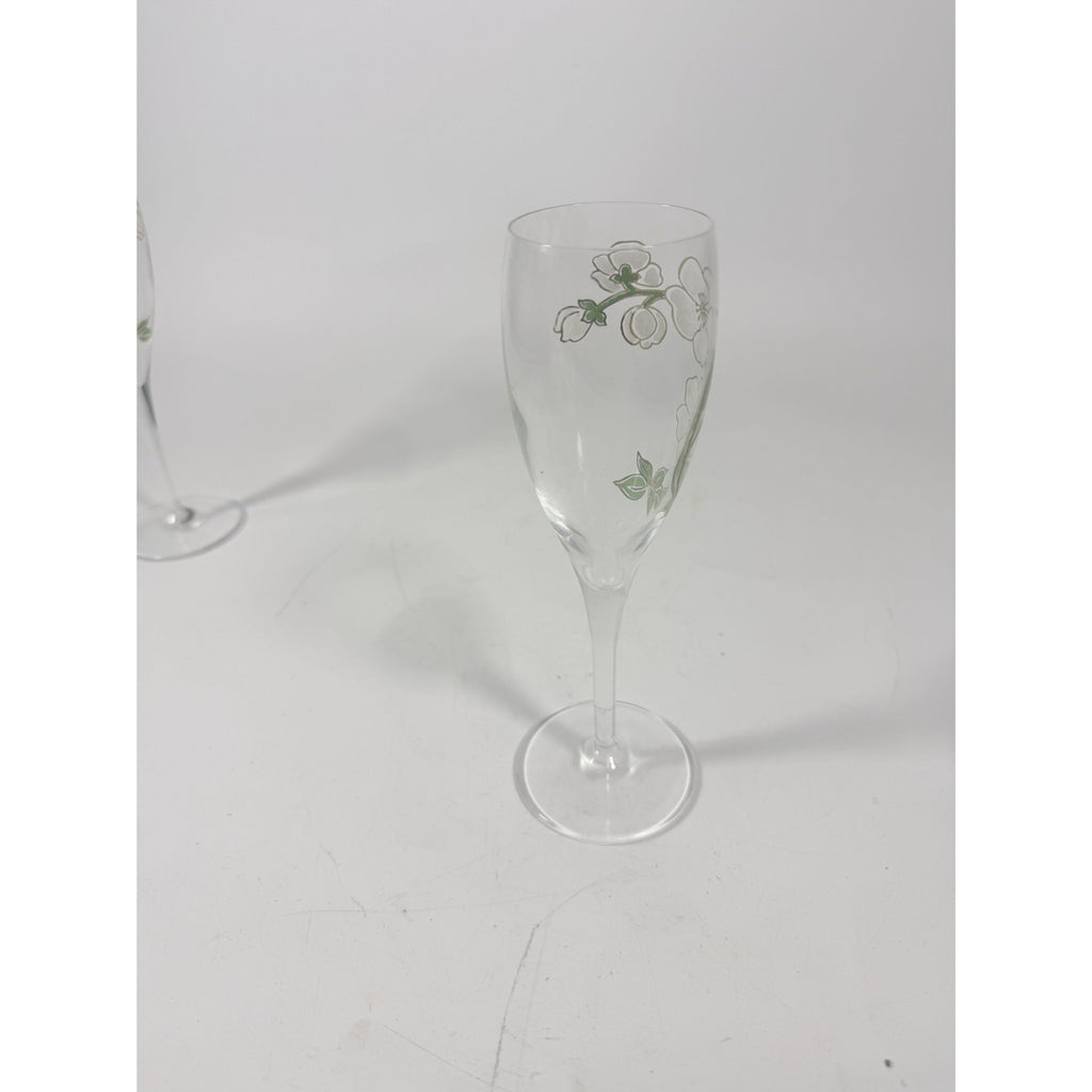 Crystal Champagne Flutes Set 2 Perrier Jouet Belle Epoque France  Hand-Painted 7 1/2" Pair Toasting Glassware Vintage Wedding Replacement