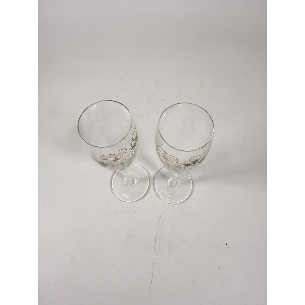 Crystal Champagne Flutes Set 2 Perrier Jouet Belle Epoque France  Hand-Painted 7 1/2" Pair Toasting Glassware Vintage Wedding Replacement