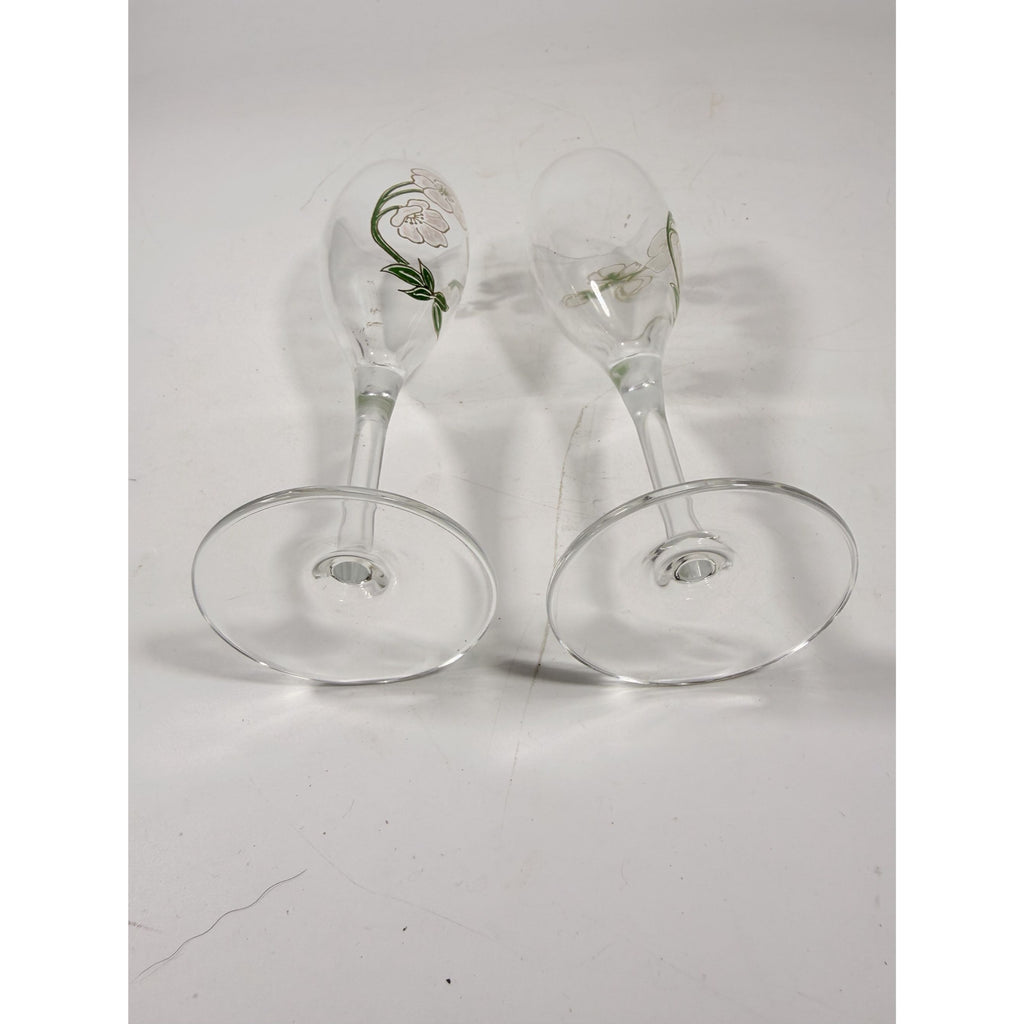 Crystal Champagne Flutes Set 2 Perrier Jouet Belle Epoque France  Hand-Painted 7 1/2" Pair Toasting Glassware Vintage Wedding Replacement