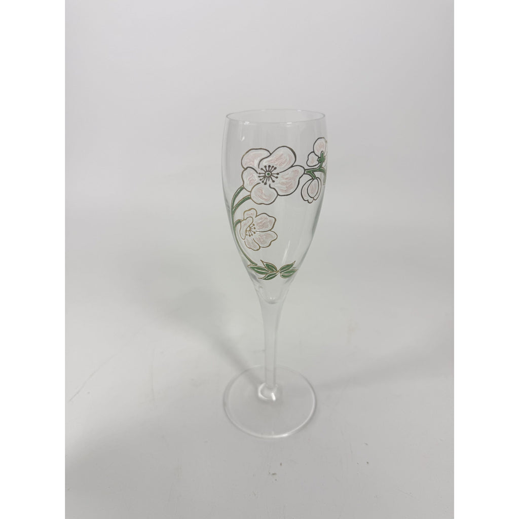 Crystal Champagne Flutes Set 2 Perrier Jouet Belle Epoque France  Hand-Painted 7 1/2" Pair Toasting Glassware Vintage Wedding Replacement