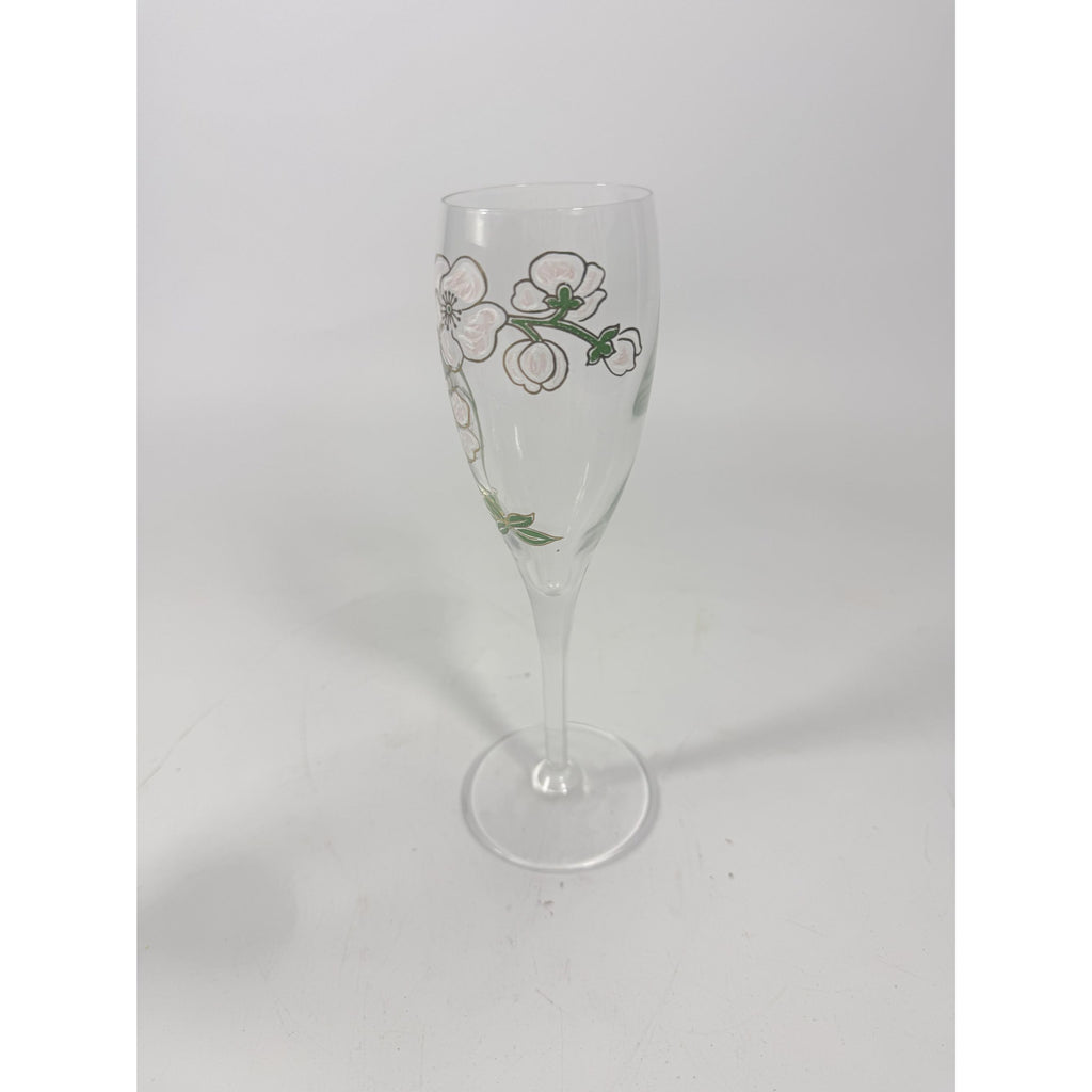 Crystal Champagne Flutes Set 2 Perrier Jouet Belle Epoque France  Hand-Painted 7 1/2" Pair Toasting Glassware Vintage Wedding Replacement