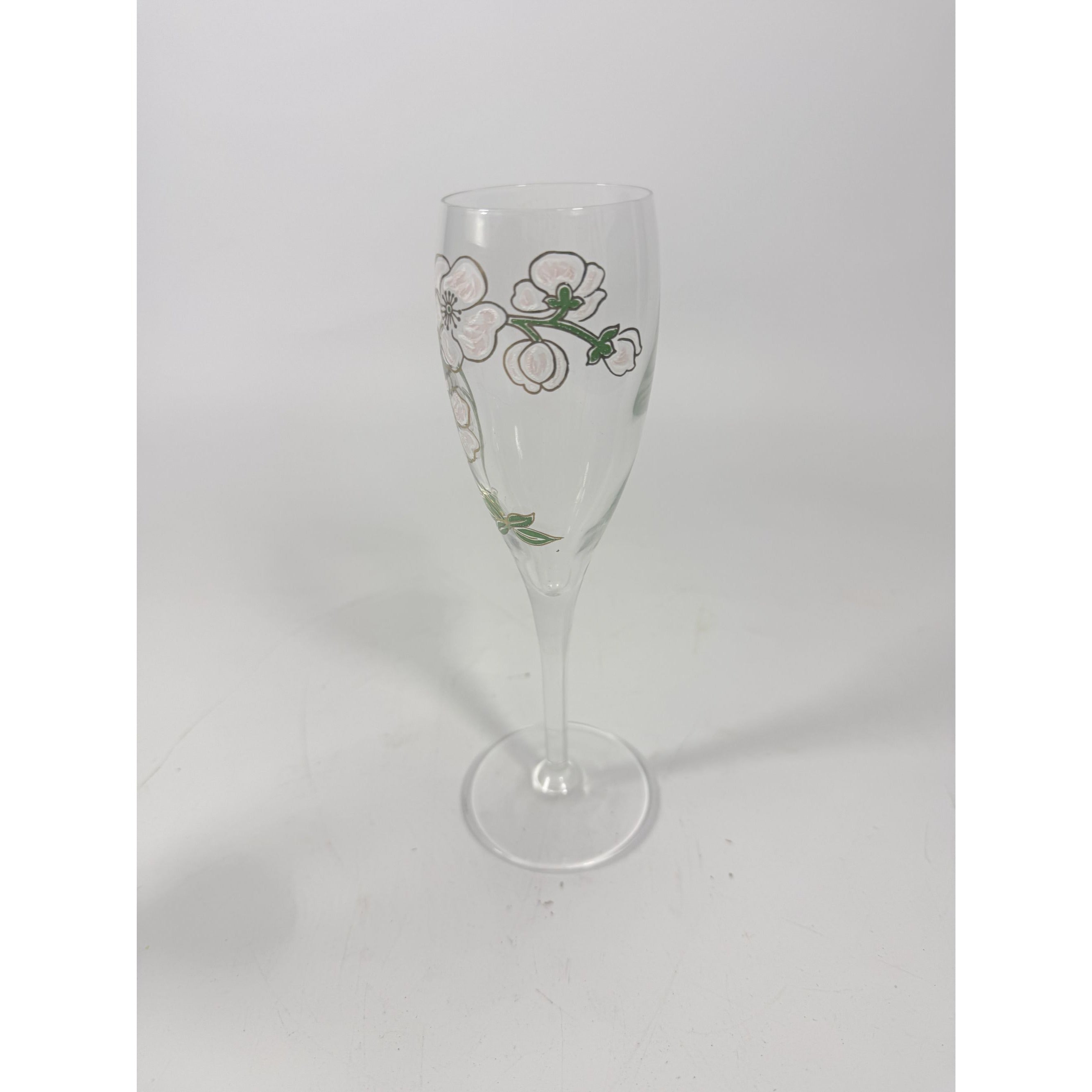 Crystal Champagne Flutes Set 2 Perrier Jouet Belle Epoque France  Hand-Painted 7 1/2" Pair Toasting Glassware Vintage Wedding Replacement