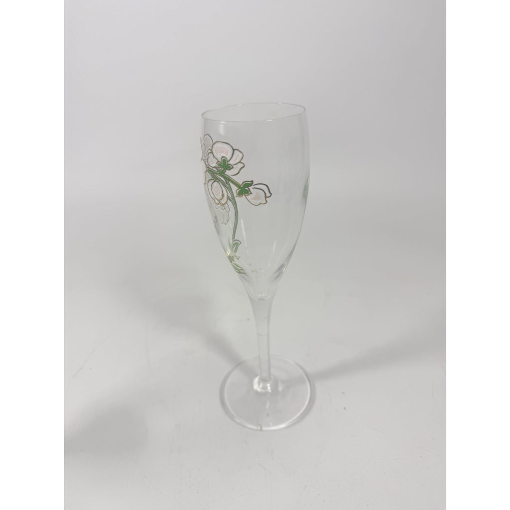 Crystal Champagne Flutes Set 2 Perrier Jouet Belle Epoque France  Hand-Painted 7 1/2" Pair Toasting Glassware Vintage Wedding Replacement