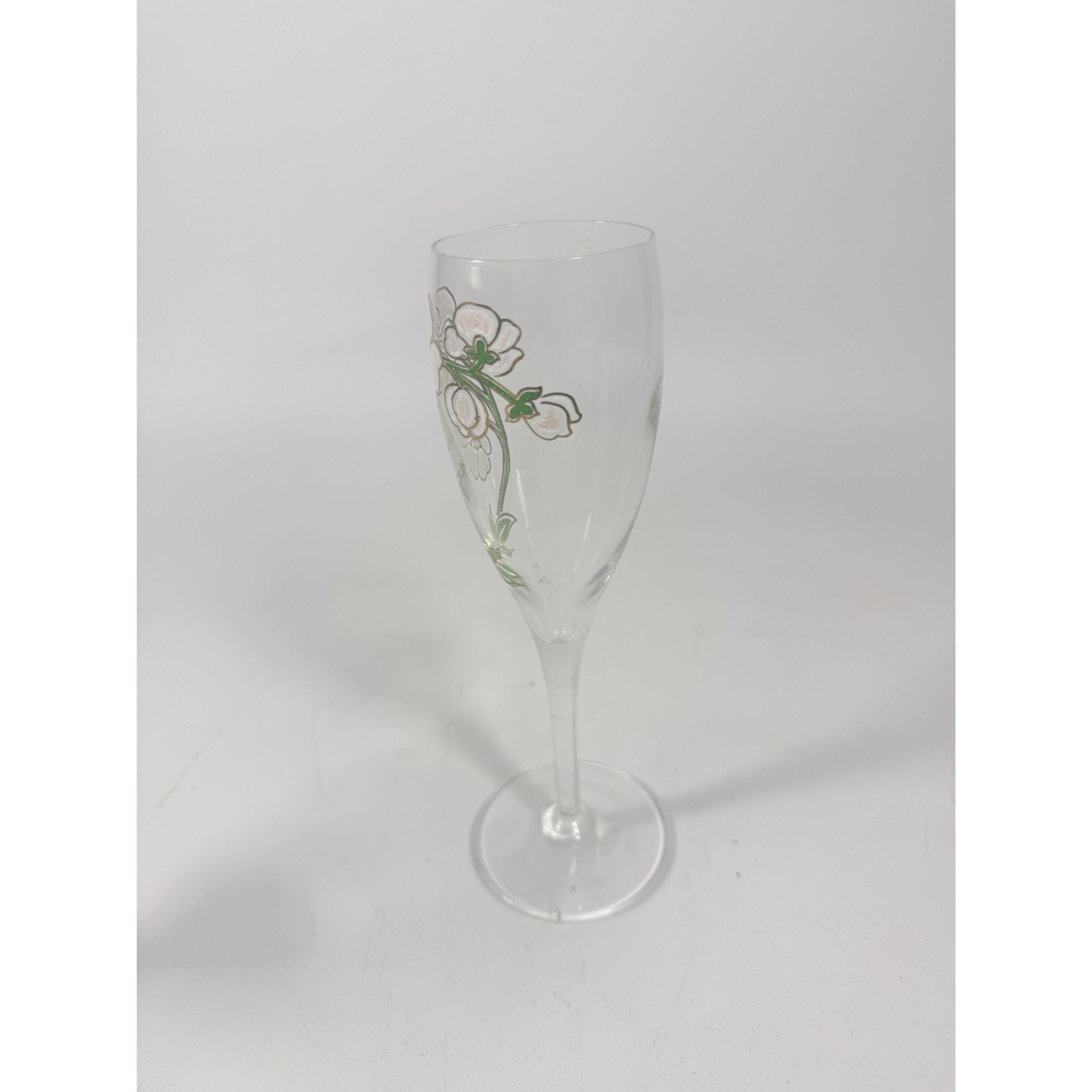 Crystal Champagne Flutes Set 2 Perrier Jouet Belle Epoque France  Hand-Painted 7 1/2" Pair Toasting Glassware Vintage Wedding Replacement